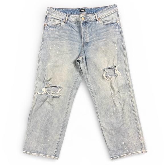 Express Denim - Express Relaxed Straight Low Rise Distressed Jeans Size 14S Light Wash